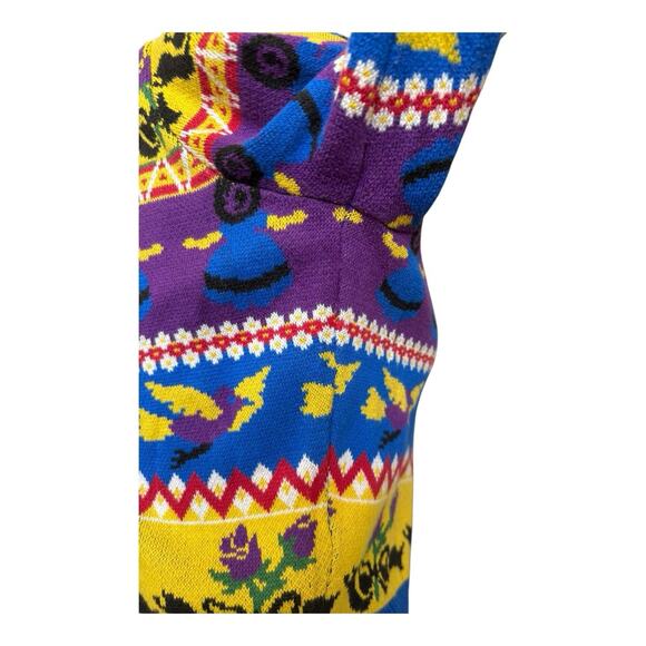 Vintage Betsey Johnson Punk Label Crop Cardigan Alley Cat Fair Aisle Print L Mod - Picture 12 of 16